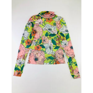 AFRM Floral Mesh Turtleneck Top Womens XL Bold Stretch Y2K Statement Layering